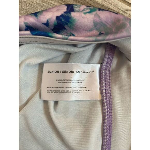 High Energie Juniors Large Purple Pink Floral Print Ankle Length Leggings - Picture 3 of 3